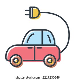 Electric car charging, vector isolated flat icon. Save the environment and ecology concept design element.