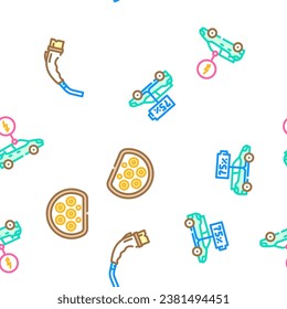 electric car charging vector seamless pattern thin line illustration