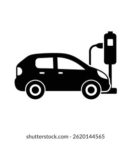Electric Car Charging Vector Silhouette
