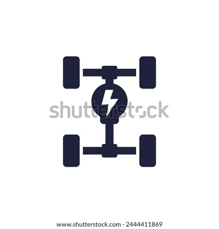 Electric car chassis icon, EV platform pictogram on white