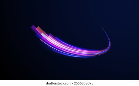 Electric car and city concept Hitech communication concept innovation background. Expressway, car headlight effect. Speed connection vector background. City road car light trails motion background. 