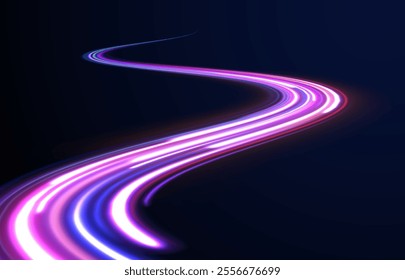 Electric car and city concept Hitech communication concept innovation background. Expressway, car headlight effect. Speed connection vector background. City road car light trails motion background. 