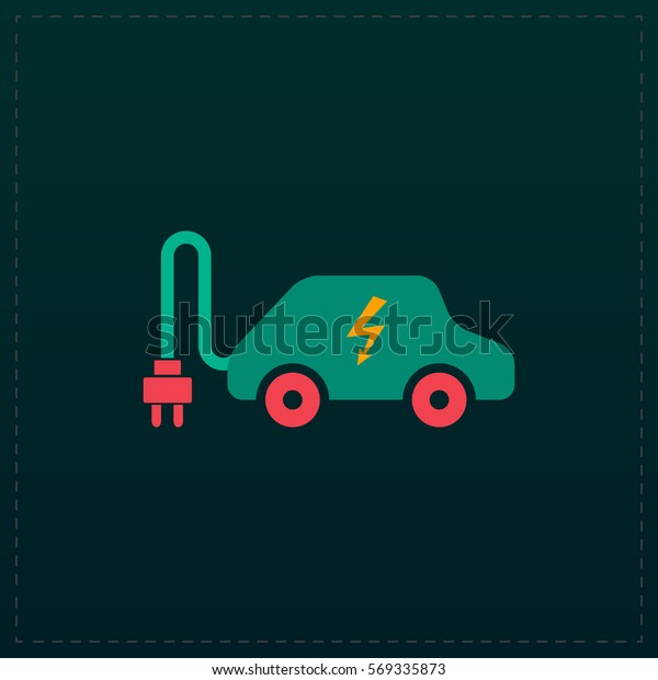 Electric car. Color symbol icon on black\
background. Vector\
illustration