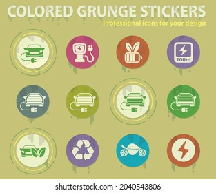 Electric car colored grunge icons with sweats glue for design web and mobile applications