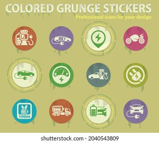 Electric car colored grunge icons with sweats glue for design web and mobile applications