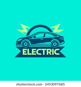 An electric car with a combination of blue and green colors represents a clean environment and avoids pollution, electric cars with the aim of being environmentally friendly.