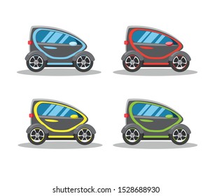 Electric car concept icon set,subcompact small city car, flat illustration