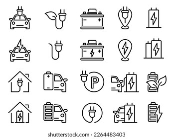 Electric car concept icons. Electric car charging station icons. Electricity car charge. Electric car battery icons. Electro charger icons set. EPS 10
