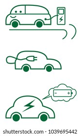 Electric car concept icons in line art style