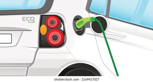 Electric car connected plug in charging station, Innovative smart vehicles energy saving and environmental protection, Renewable energy, Sustainable ecology and Technology for Green city low carbon.