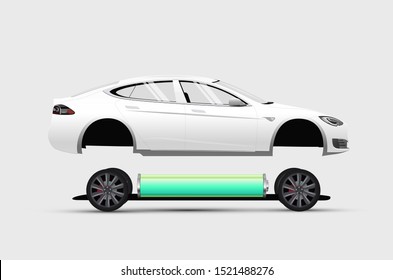 Electric car construction infographic. Isolated white electric car. Vector illustration