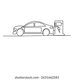 Carro elétrico contínuo uma linha desenhando ícone de vetor contorno