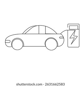 Icono de Vector de esquema de dibujo de una línea continua de coche eléctrico
