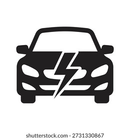 Icono de peligro de coche eléctrico Ilustración vectorial que muestra el concepto de advertencia de peligro de batería de voltaje de descarga de relámpago de vehículo aislado elemento de diseño de fondo blanco