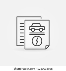 Electric car documents vector outline icon or symbol