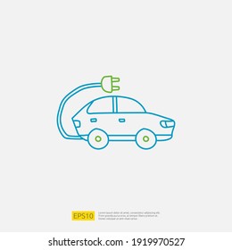 electric car doodle icon sign symbol vehicle concept. eco green friendly transportation on white background vector illustration