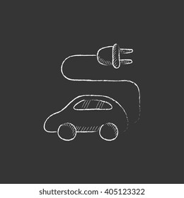 Electric car. Drawn in chalk icon.