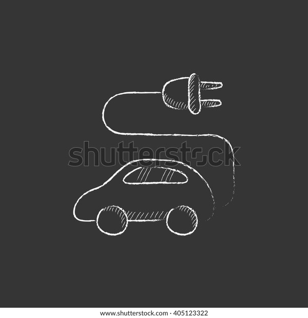 Electric car. Drawn in chalk\
icon.