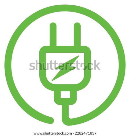 Electric car with E plug green icon symbol, Hybrid vehicles charging point logotype, Eco friendly vehicle concept, Vector illustration