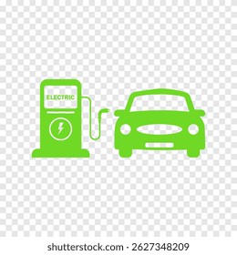 Electric car. Eco Car. Car charging at the charger station. Ecology transport concept vector illustration.