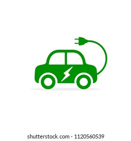 Electric Car Eco Transport Icon. Vector Isolated Cartoon Illustration. Side View.