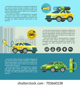 Electric car, eco-friendly modern technology. Set of banners with place for text.