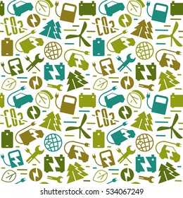 Electric car and ecology seamless pattern. Color print on white background