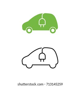 Electric car with electrical charging cable icon. Hybrid Vehicle symbol. Eco friendly auto or electric vehicle concept. Vector illustration.