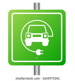Electric car and Electrical charging station symbol on a white background. Vector illustration.