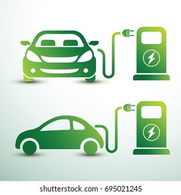 Electric car and Electrical charging station concept green drive symbol, Vector illustration
