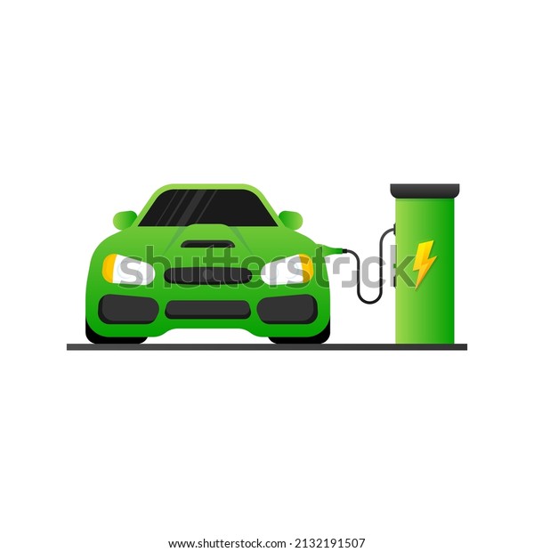 Electric car and Electrical charging\
station symbol on a white background. Vector\
illustration