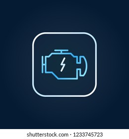 Electric car engine vector outline colored icon or symbol on dark background