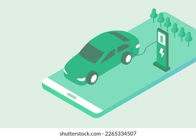 Electric car, EV car, charging battery at electric charging station. Sustainable green energy for ecology environment. Futuristic transportation technology.