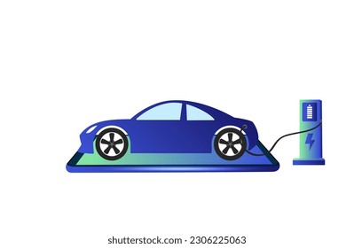 
 Electric car, EV car, charging battery at electric charging station. Sustainable green energy for ecology environment. Futuristic transportation technology. on png background
