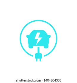 Electric Car, Ev Charging Station Vector Icon On White