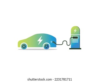 Electric car, EV car, Green Hybride vehicles charging point logotype,
with battery charging Plug, EV technology illustration