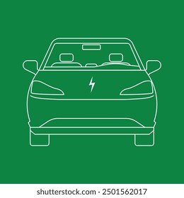 electric car EV, small city car, outline drawing with green backgorund symbolizing eco-friendly transportation and sustainable energy