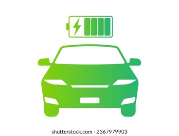 Electric Car. EV Car Symbol. Electric Car at Charging Station. Green Energy or Eco-friendly Concept. Vector Illustration. 