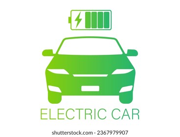 Electric Car. EV Car Symbol. Electric Car at Charging Station. Green Energy or Eco-friendly Concept. Vector Illustration. 