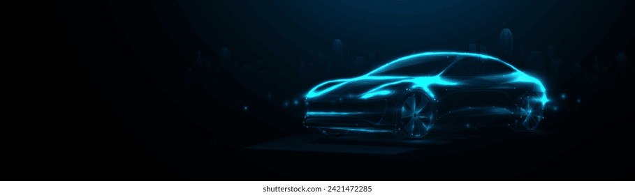 Electric car. EV. Technology and transportation concept. Low poly wireframe, lines. Illustration vector