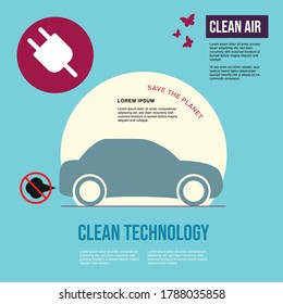 Electric Car. Exhaust Fumes. Environmental Protection Concept. Poster.