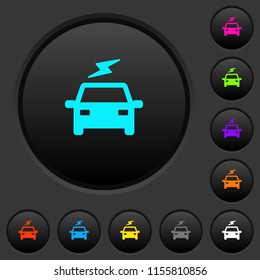 Electric car with flash dark push buttons with vivid color icons on dark grey background