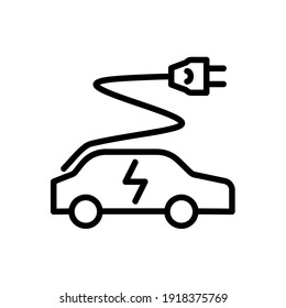 Electric car flat icon. Pictogram for web. Line stroke. Isolated on white background. Vector eps10