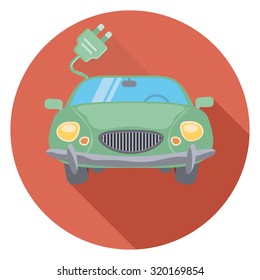 electric car flat icon with shadow