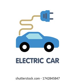 Diseño de ilustración de icono plano de coche eléctrico en el fondo blanco eps.10