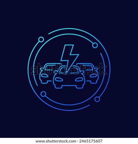 Electric car fleet icon, linear design