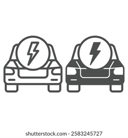 Electric car front lightning line and solid icon, Electricity plug concept. Vector graphics. Automobile electric bubble sign on white background, outline style icon for mobile or web design