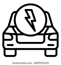 Electric car front lightning line icon, Electricity plug concept. Vector graphics. Automobile electric bubble sign on white background, style mobile or design
