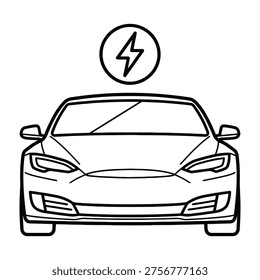 Electric car front view with lightning bolt symbol
