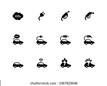 Electric Car and Fuel types vector flat icons